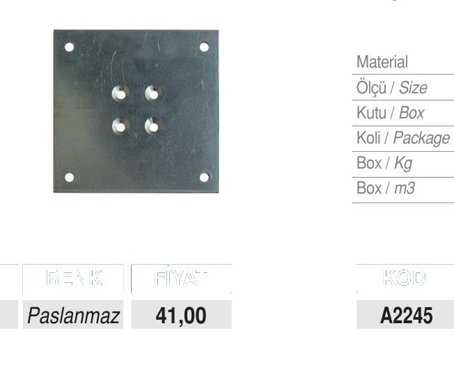 Ayder A2275 Ayak Bağlantı Sacı Paslanmaz