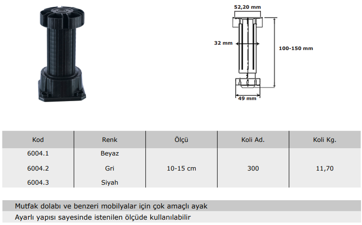 Ayarlı Baza Ayağı (10-15cm)