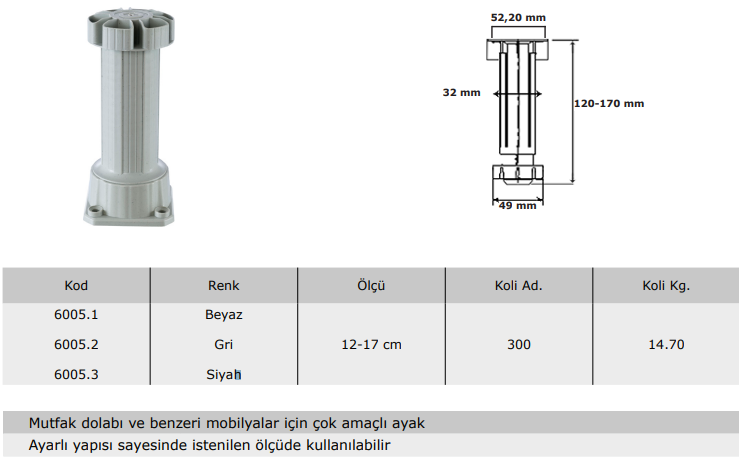 Ayarlı Baza Ayağı (12-17cm)