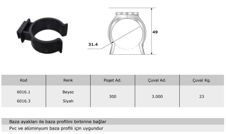Baza Klipsi Çatal (Alüminyum – Pvc Bazalar İçin)