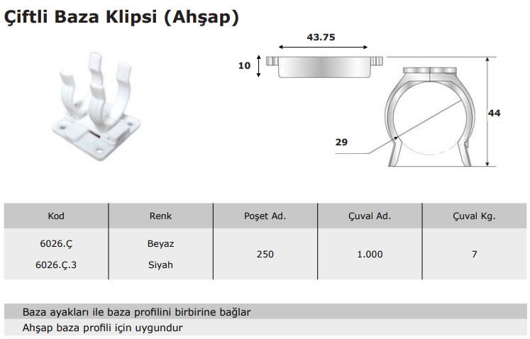 Çiftli Baza Klipsi (Ahşap)