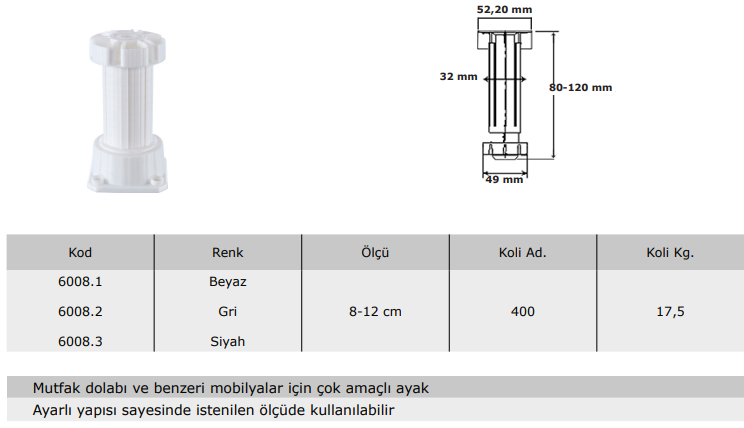 Plastik Baza Ayağı (8-12 cm)