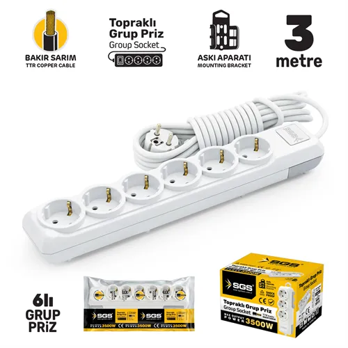 SGS GRUP PRİZ TOPRAKLI ALTILI 3 METRE