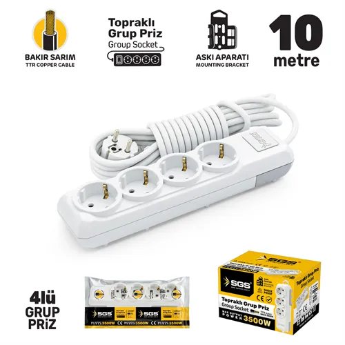 SGS GRUP PRİZ TOPRAKLI DÖRTLÜ 10 METRE