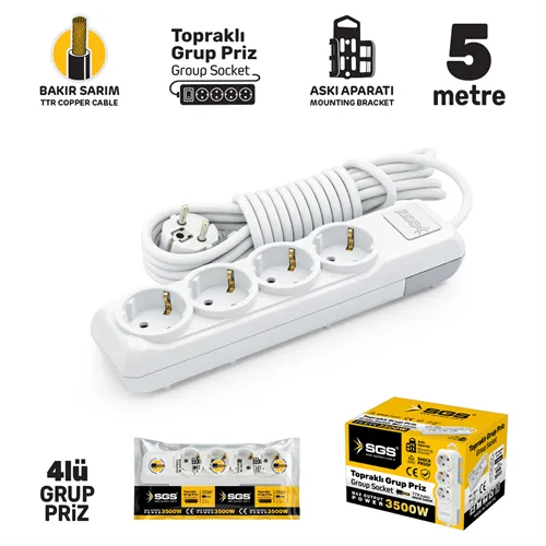 SGS GRUP PRİZ TOPRAKLI DÖRTLÜ 5 METRE
