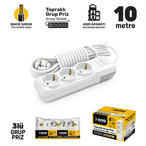 SGS GRUP PRİZ TOPRAKLI ÜÇLÜ 10 METRE
