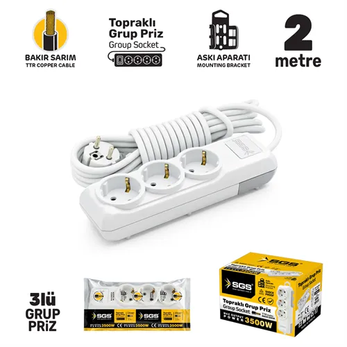 SGS GRUP PRİZ TOPRAKLI ÜÇLÜ 2 METRE