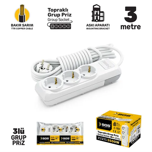SGS GRUP PRİZ TOPRAKLI ÜÇLÜ 3 METRE