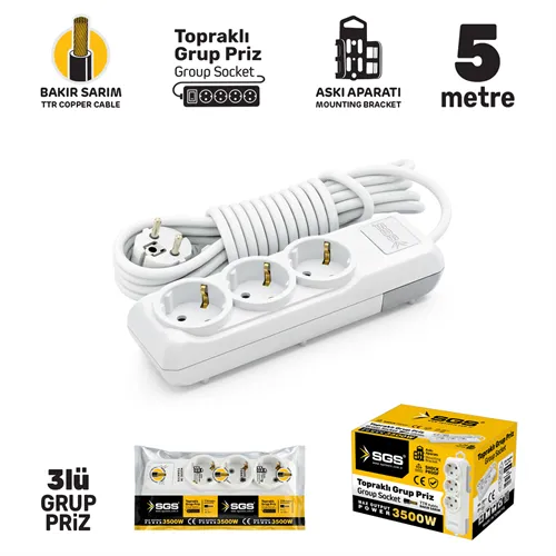 SGS GRUP PRİZ TOPRAKLI ÜÇLÜ 5 METRE